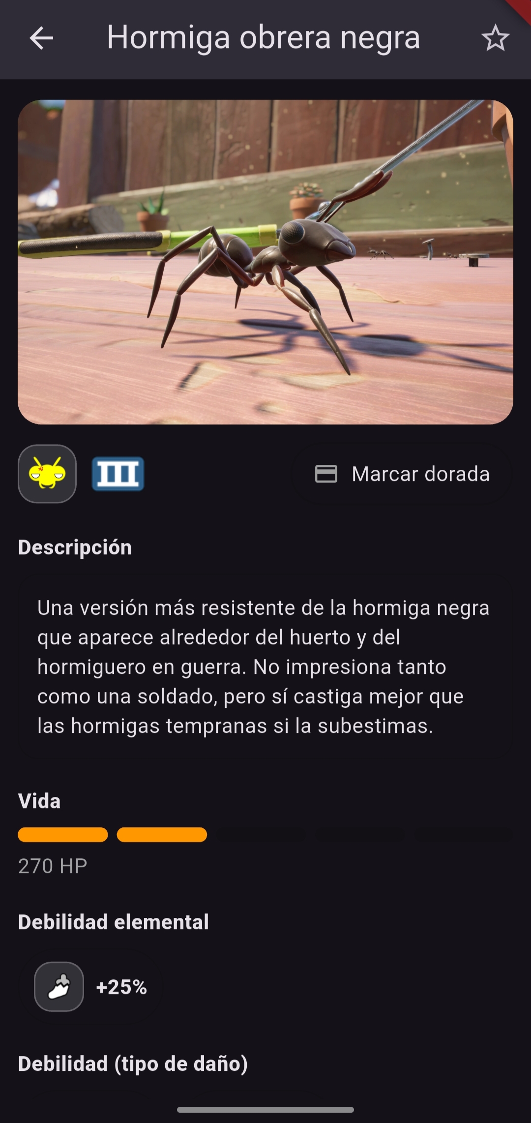 Pantalla de efectos y referencias utiles de Aphidex.