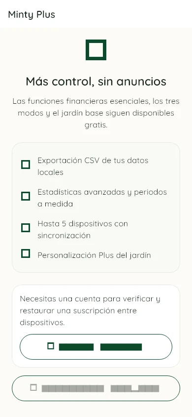 Pantalla de Minty Plus con sus beneficios verificados